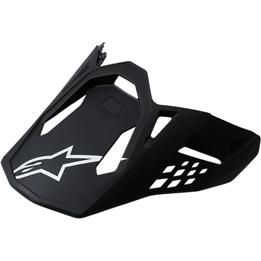 Alpinestars Supertech M10/M8 Visor, Motocross Helmet Replacement Peak, Matte Black finish, White A-star Logo, Aerodynamic Design with Ventilation Cutouts