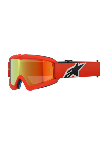 Alpinestars Vision Youth Corp Goggles, Youth Motocross Goggles, Orange with Red Mirror lens, featuring black and white Alpinestars logo on the strap, high-performance eye protection for off-road racing