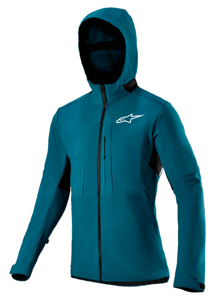 Alpinestars Nevada 2 Thermal Jacket, Men's Dark Teal MTB softshell with windproof membrane, fleece lining, and storm hood.