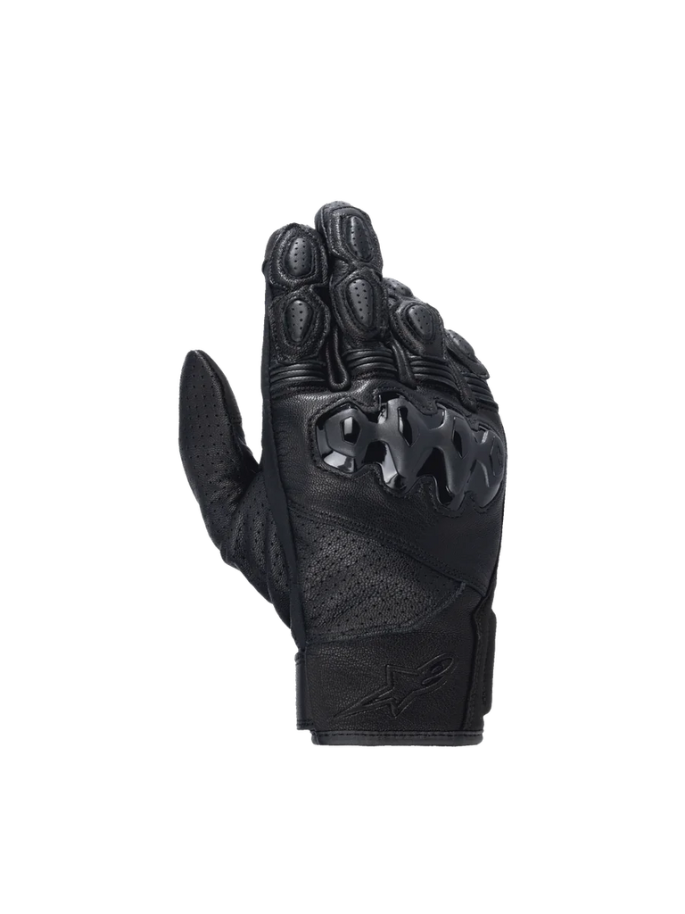 Alpinestars Celer V3 Gloves, black goat leather motorcycle racing gloves with hard PU knuckle protectors.