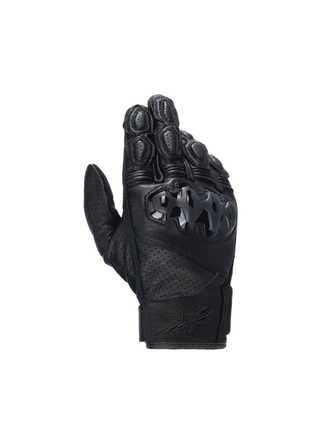 Alpinestars Celer V3 Gloves, black goat leather motorcycle racing gloves with hard PU knuckle protectors.
