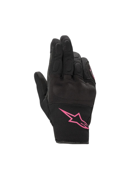 Alpinestars Stella S-Max Drystar Women's Gloves, black and fuchsia waterproof motorcycle gloves with knuckle protection.