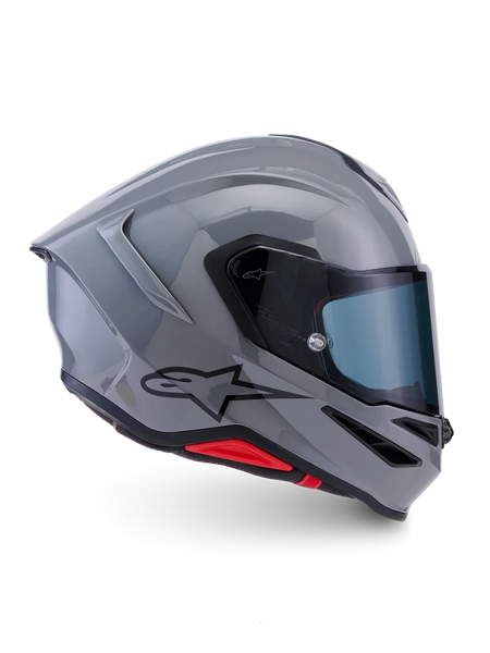 Alpinestars S-R7 Solid Helmet ECE06/DOT, Gray Glossy motorcycle racing helmet with black details and red interior accents