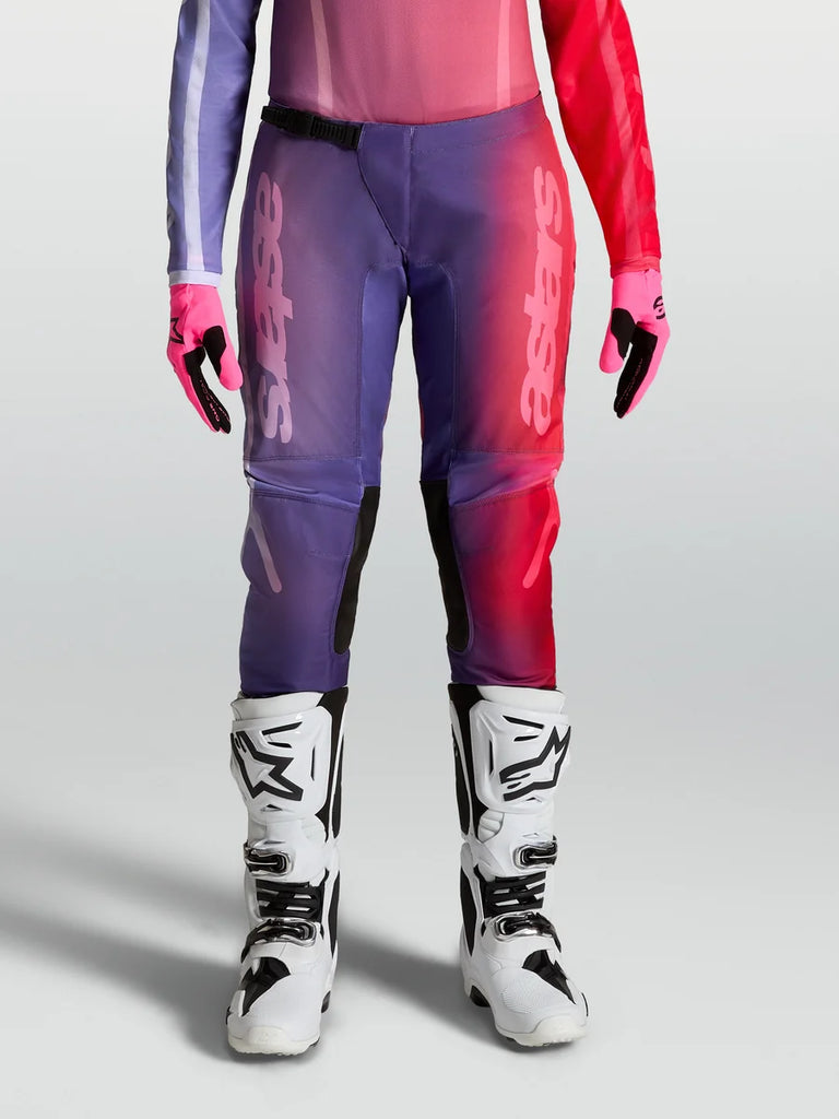 Alpinestars Stella Fluid Kepler Pants, Women's Motocross Pants in Purple and Rouge Red with reinforced seat and knees.
