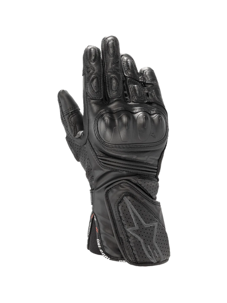 Alpinestars Stella SP-8 V3 Women's Motorcycle Racing Gloves in black leather with molded hard knuckle protection.