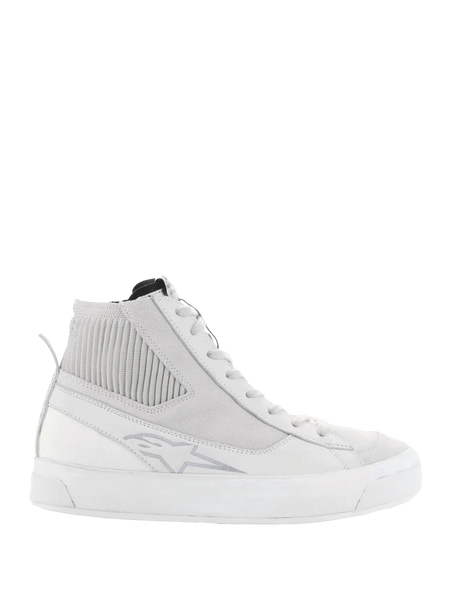 Alpinestars Stella Stated Podium Women's Riding Shoes, White and Gray high-top sneakers with a retro urban design.