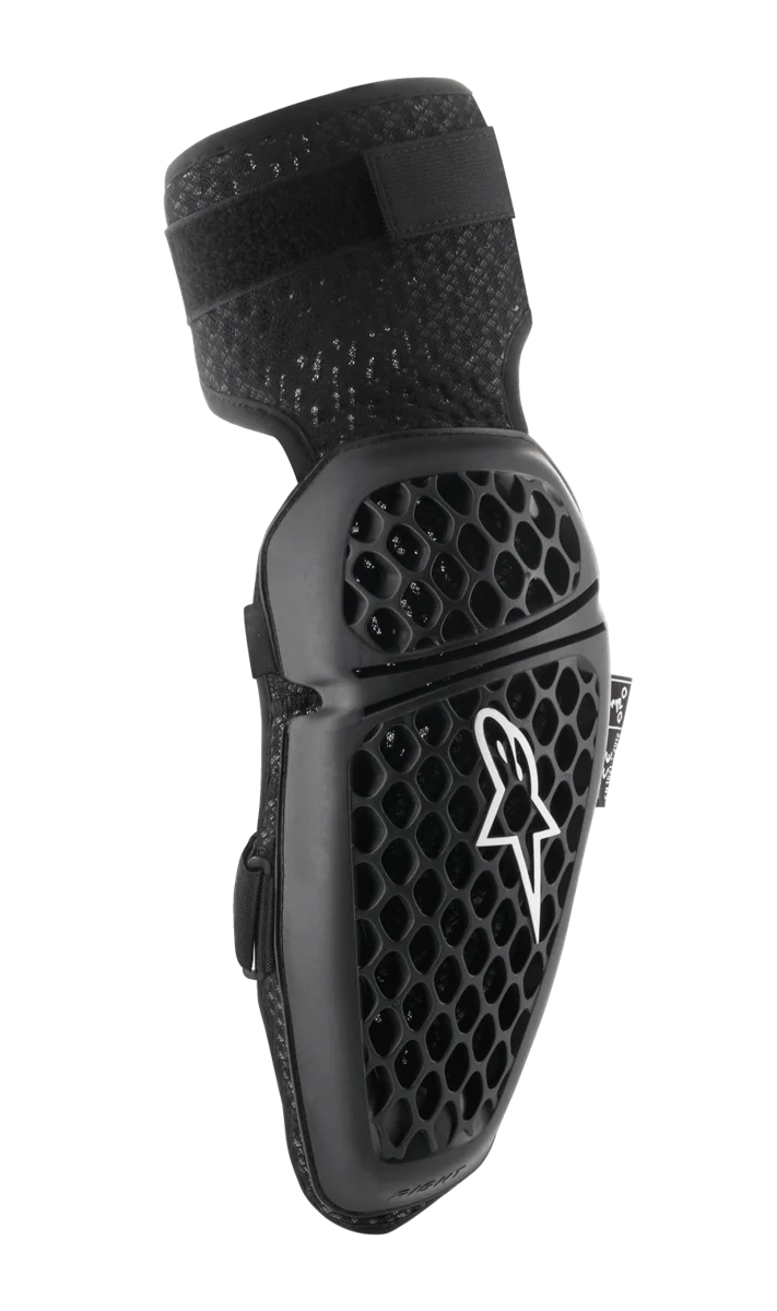 Alpinestars Bionic Plus Elbow Protectors, Black, Motocross Elbow Protection, Honeycomb Pattern for Ventilation, Ergonomic Curved Design, Textured Elastic Strap, CE Certified, Right Side View