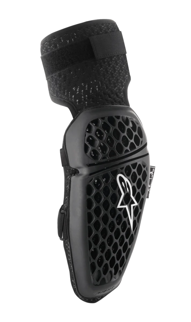 Alpinestars Bionic Plus Elbow Protectors, Black, Motocross Elbow Protection, Honeycomb Pattern for Ventilation, Ergonomic Curved Design, Textured Elastic Strap, CE Certified, Right Side View