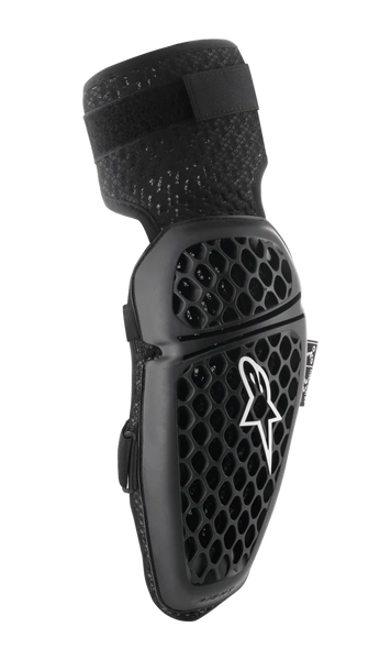 Alpinestars Bionic Plus Elbow Protectors, Black, Motocross Elbow Protection, Honeycomb Pattern for Ventilation, Ergonomic Curved Design, Textured Elastic Strap, CE Certified, Right Side View