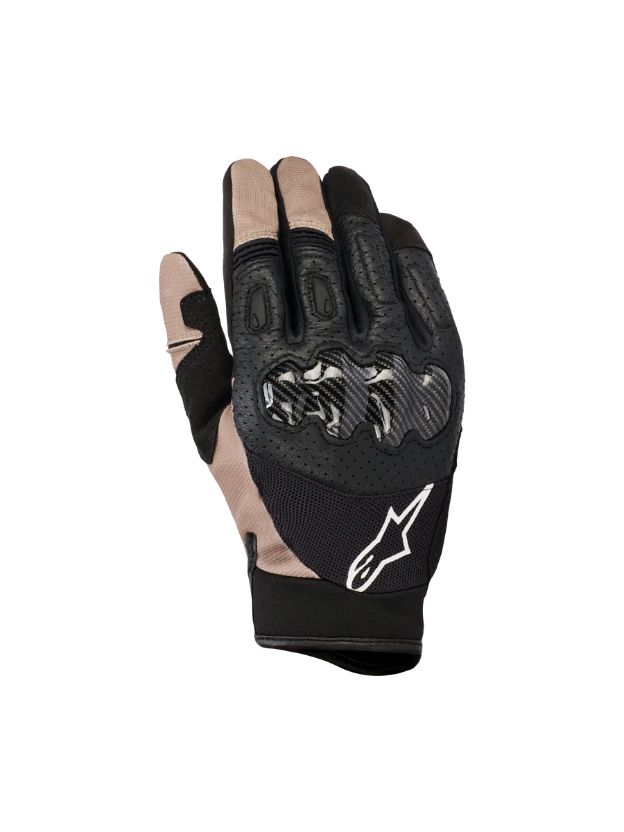 Alpinestars Megawatt V2 Gloves, Motocross and Enduro Gloves, Stone Black and Tan, Carbon Fiber Knuckle Protection, Perforated Leather and Mesh Construction, White Alpinestars Logo