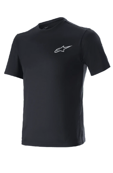 Alpinestars Vert Tech Tee, black short sleeve MTB performance shirt featuring moisture-wicking DriRelease recycled fabric.