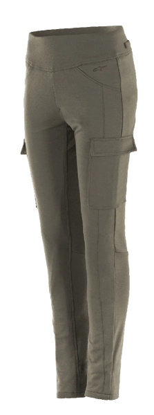Alpinestars Women's Iria Leggings, Military Green motorcycle leggings, slim fit with side cargo pockets, wide elastic waistband, anatomically profiled urban riding gear