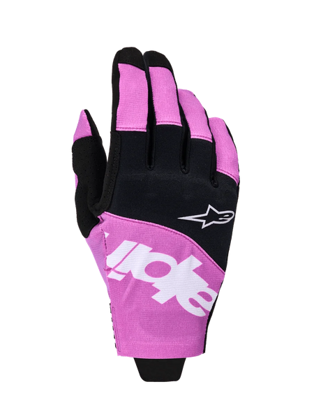 Alpinestars 2026 Techstar Gloves, Motocross Gloves, Black and Purple, backhand view featuring white Astar logo and branding, stretch micro ripstop construction, performance off-road hand protection