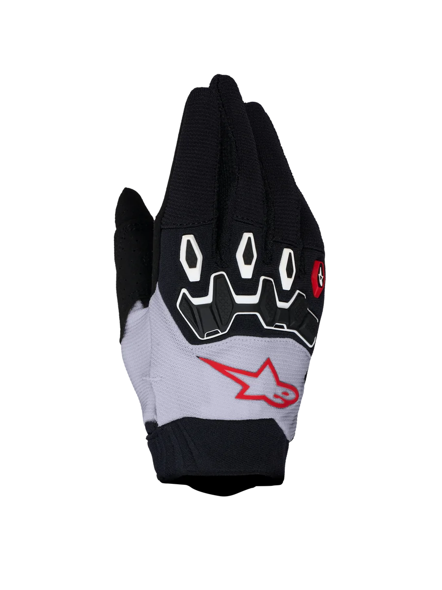 Alpinestars Full Bore V2 Motocross Gloves in Black and Light Lilac with TPR knuckle protection and breathable textile.
