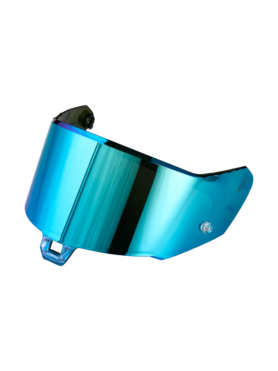 Alpinestars Supertech R-10/R-7 Absolute Vision Shield Gen2.1-R, replacement motorcycle helmet visor, mirror blue finish, optical-grade polycarbonate construction, circuit and road riding gear