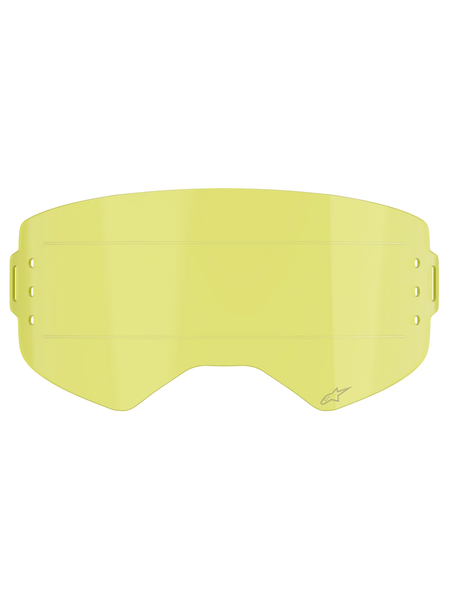 Alpinestars Supertech Roll Off Lens, Goggle Accessory, Clear Yellow tint, featuring built-in horizontal glide lines and etched star logo, replacement lens for motocross and off-road goggles