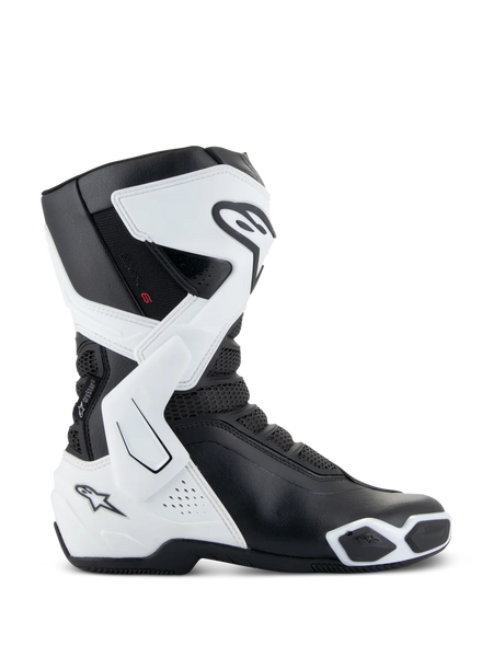 Alpinestars Stella SMX-6 V3 Drystar® Boots, Women's Motorcycle Boots, White and Black, side view featuring waterproof Drystar® technology, TPU shin and ankle protection, mesh flexibility zones, and ergonomic sport riding design