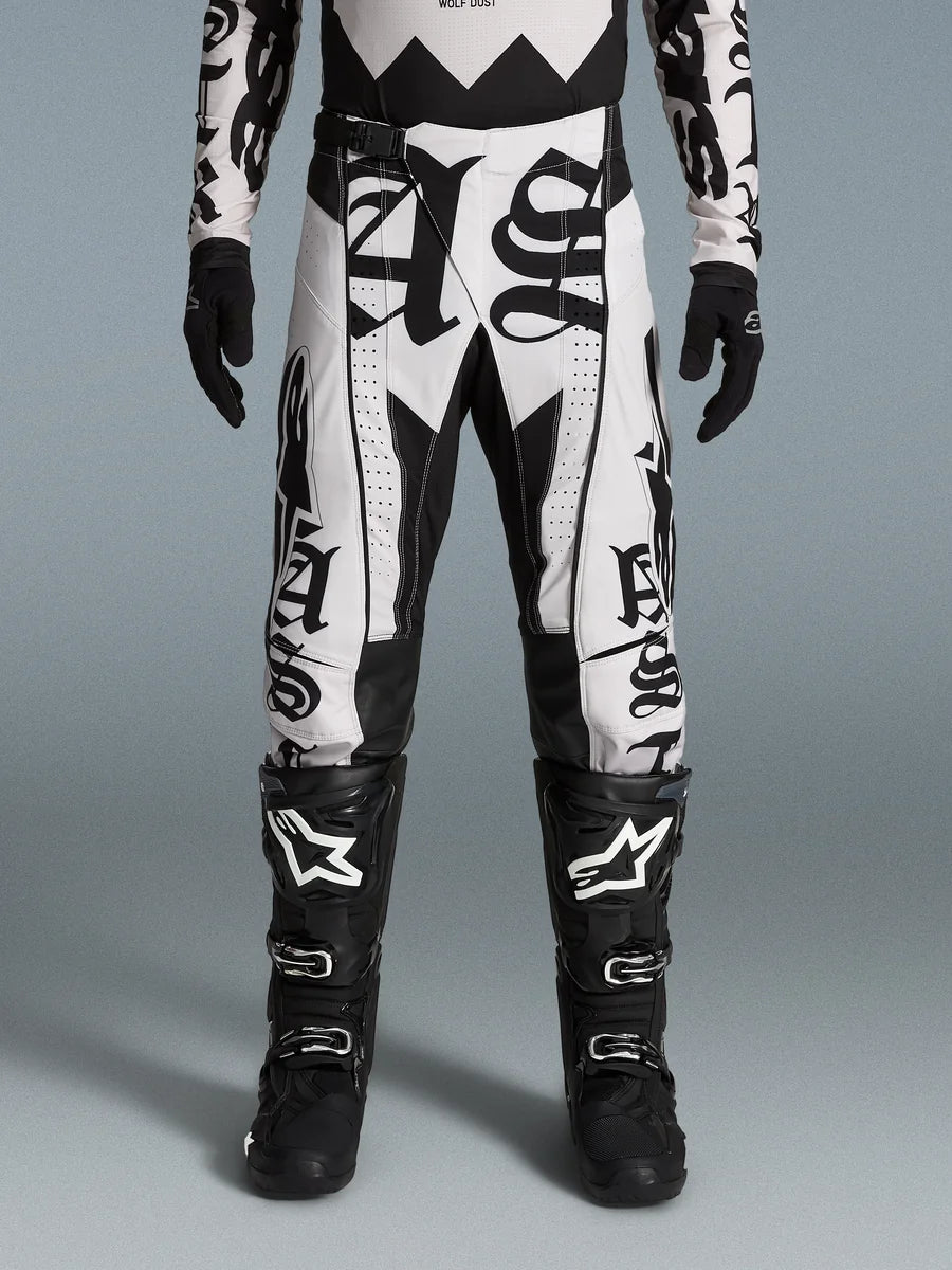 Alpinestars Limited Edition Techstar Wolf Dust Pants and Gear Set, black and white motocross gear for off-road performance.