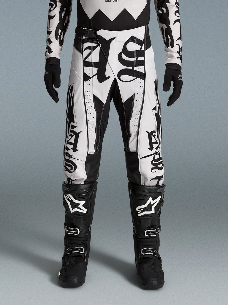 Alpinestars Limited Edition Techstar Wolf Dust Pants and Gear Set, black and white motocross gear for off-road performance.