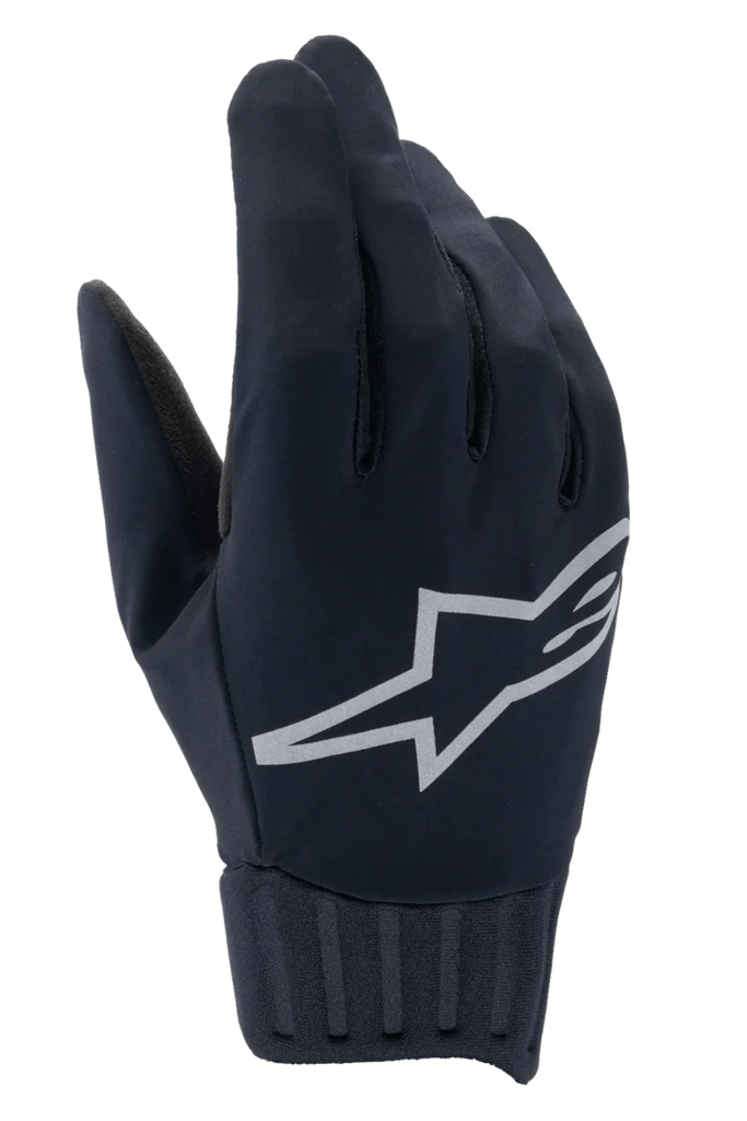 Alpinestars A-Dura Rain Gloves, Waterproof MTB Gloves, Black, Large grey Alpinestars star logo, Ribbed neoprene cuff, Smooth fabric construction for all-weather cycling