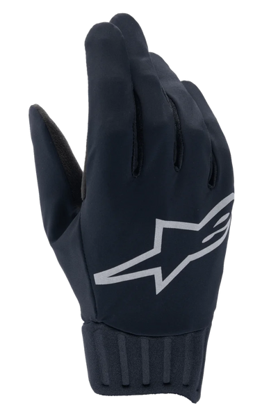 Alpinestars A-Dura Rain Gloves, Waterproof MTB Gloves, Black, Large grey Alpinestars star logo, Ribbed neoprene cuff, Smooth fabric construction for all-weather cycling