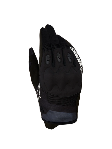 Alpinestars Techdura Gloves, black and white performance motocross gloves for men with reinforced knuckles for off-road riding.