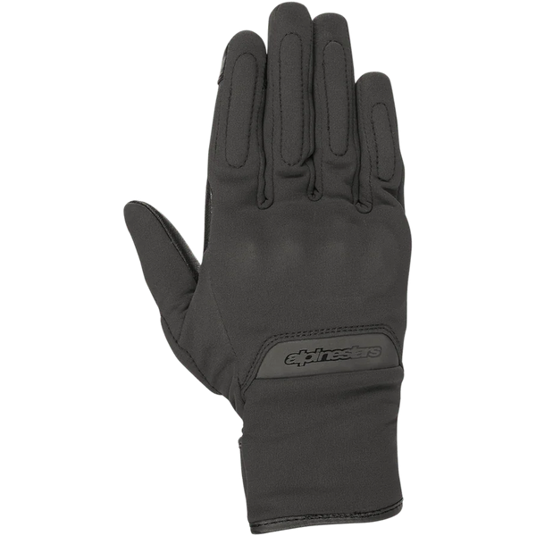 Alpinestars Stella C1 Windstopper V2 Gloves, Women's Urban Motorcycle Gloves, Black, back-of-hand view, featuring subtle integrated knuckle protection, embossed logo on the cuff, and windproof GORE-TEX Windstopper textile