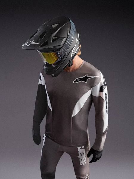 A-Supra Elite Jersey in Faded Gray, lightweight micro-perforated MTB jersey with racing graphics and ASTARS logo.