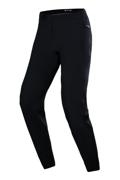 Alpinestars Stella A-Dura Waterproof Pant, Women's MTB Cycling Pants, Black, featuring a ratchet waist closure, zippered hand pockets, and a tapered fit for trail riding
