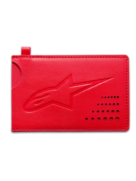 Alpinestars Ageless Credit Card Holder, red sportswear accessory, compact split leather wallet featuring debossed Astars logo and exterior card slots