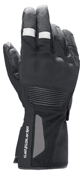 Alpinestars Denali Aerogel Drystar® Gloves, Motorcycle Adventure Touring Gloves, Black with white ribbed finger accents, molded knuckle protection and wrist branding, technical multi-material construction for cold weather performance