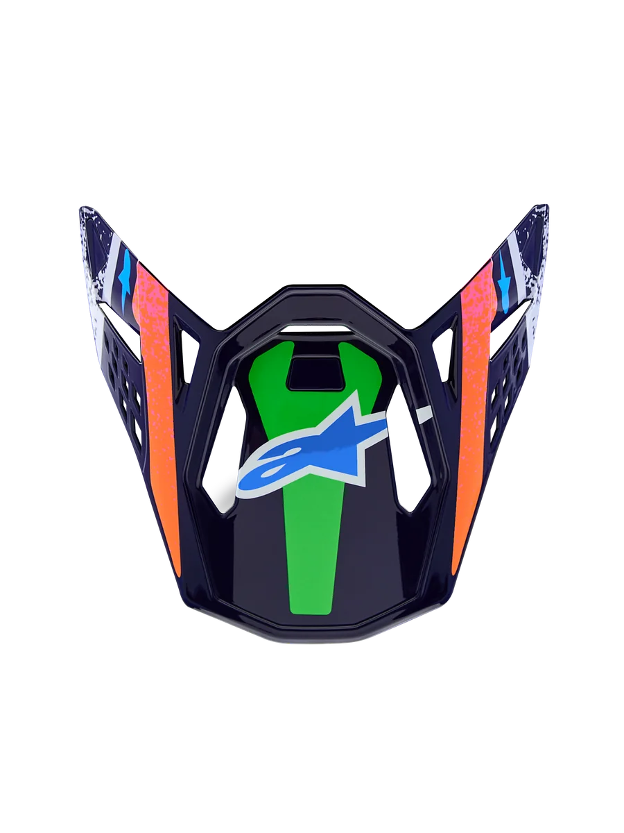 Alpinestars Limited Edition Supertech M10 Records Visor, Motocross helmet part, glossy green and navy with orange accents.