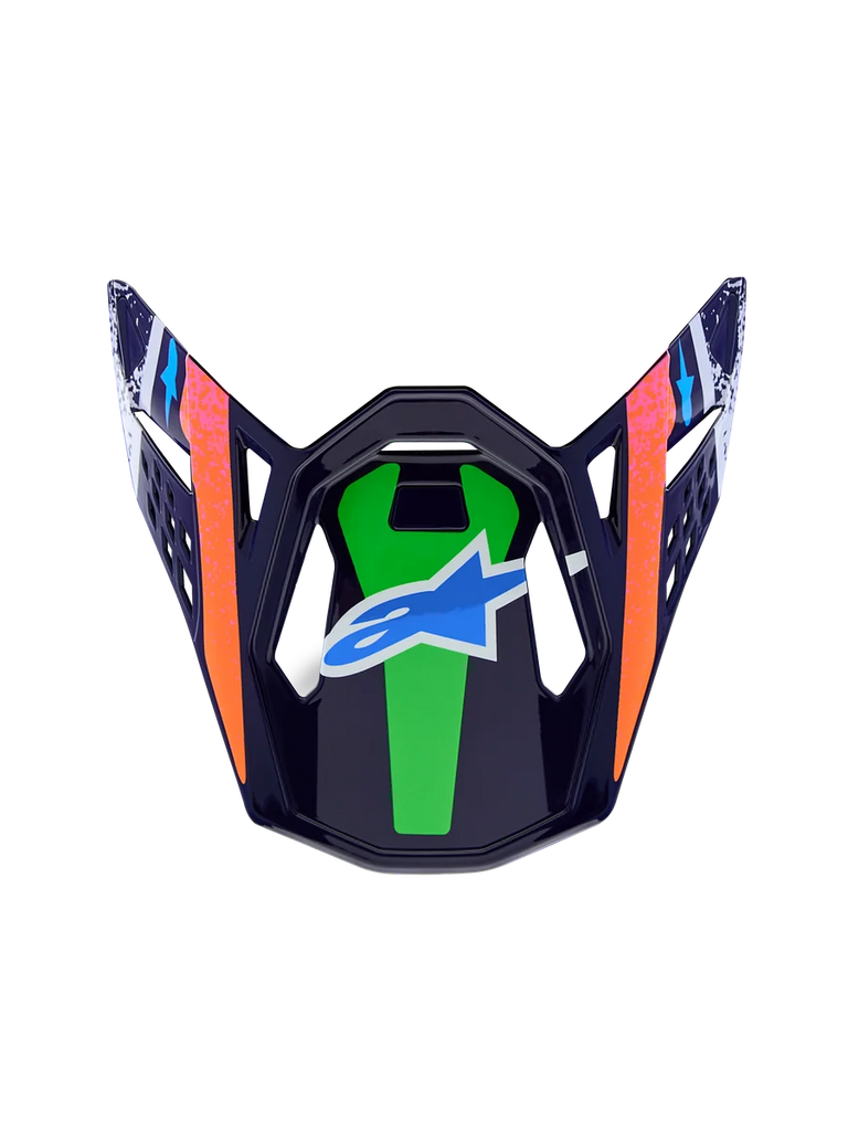 Alpinestars Limited Edition Supertech M10 Records Visor, Motocross helmet part, glossy green and navy with orange accents.