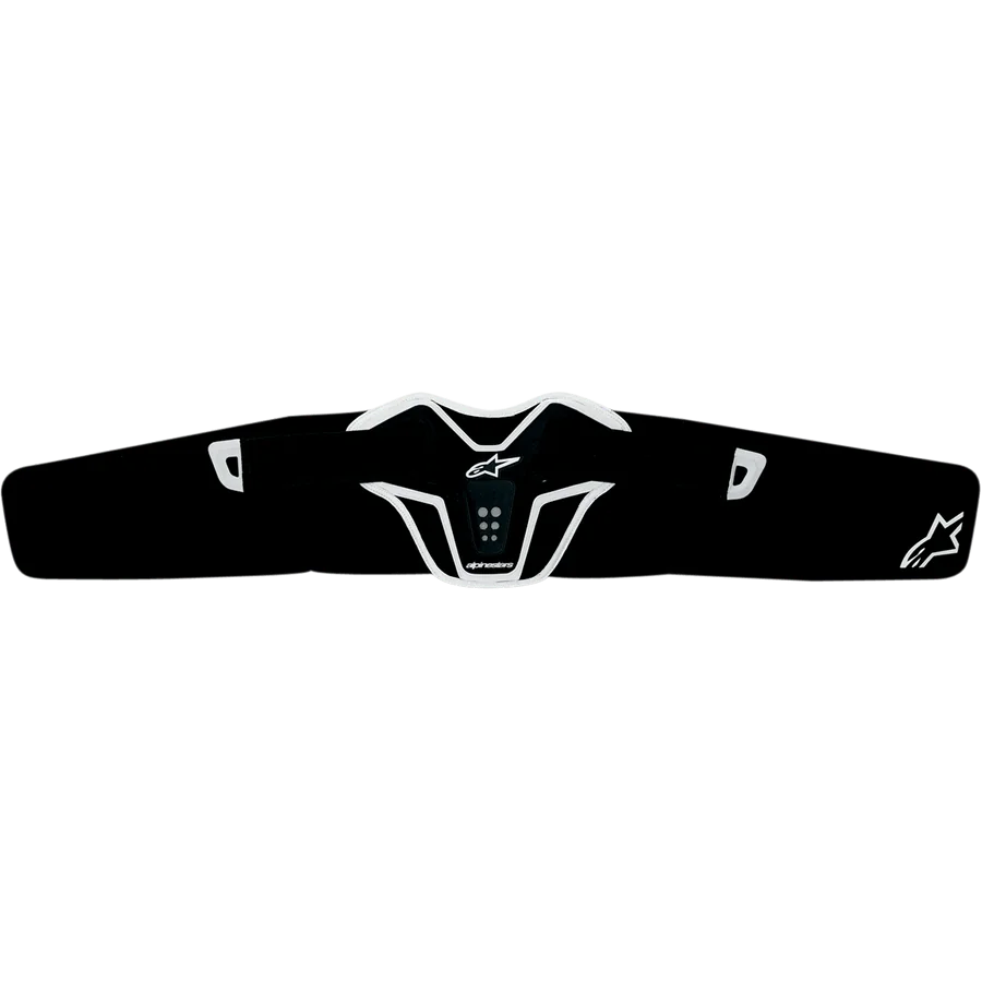 Alpinestars Saturn Kidney Belt, Motorcycle Kidney Belt, Black and White, ergonomic curved design with reinforced TPR panel, featuring ventilation indents and Alpinestars logo, lightweight off-road protection gear