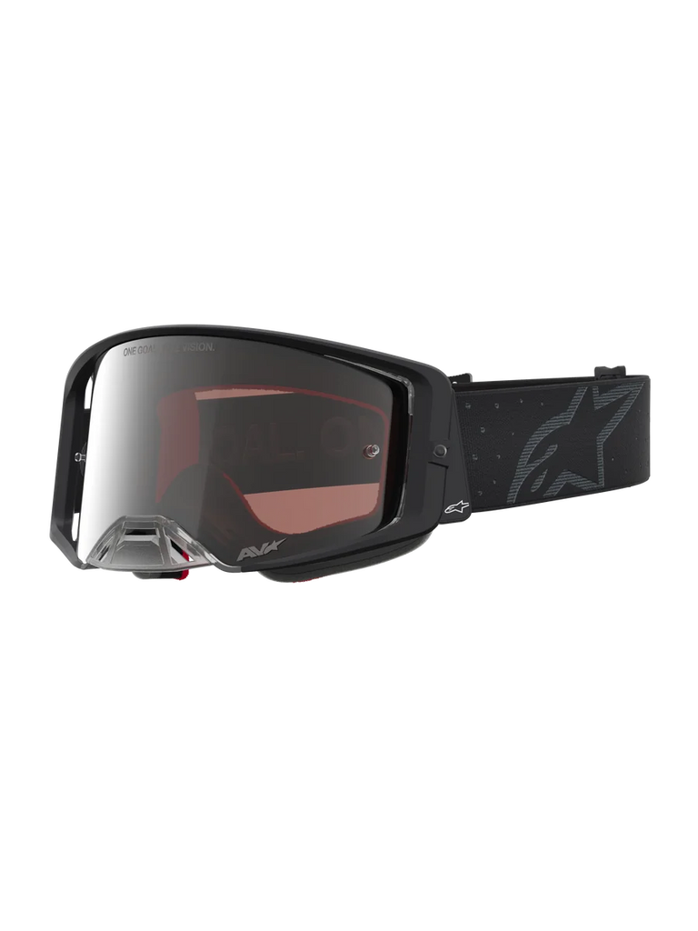 Alpinestars Supertech Cloak Goggles, unisex motocross racing goggles, black and mirror silver, high-grade polycarbonate lens.