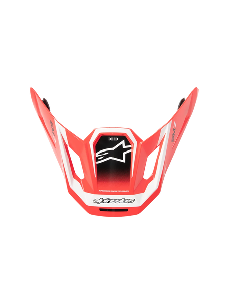Alpinestars S-M7 Deed ECE06 Visor, MX Helmet Visor, Red Black and White Glossy, angular aerodynamic design with white star logo on black central panel, featuring SM7 and Deed branding, glossy finish for off-road performance