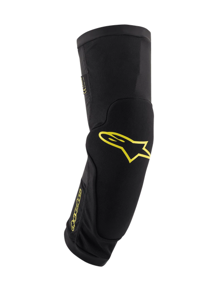 Alpinestars Paragon Plus Knee Protectors, Black with Acid Yellow Logos, Mountain Bike Protective Gear, tubular slip-on sleeve with integrated padding, breathable mesh and durable textured fabric