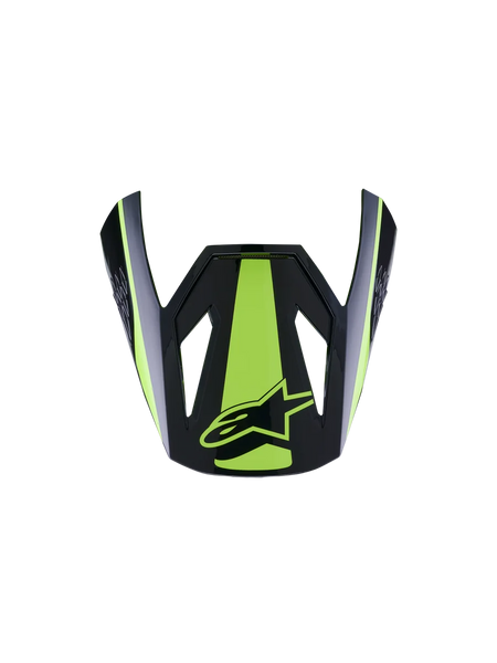 Alpinestars S-M3 Heat Visor ECE06, Motorcycle Helmet Visor, Yellow Fluo and Black Glossy, featuring a bold fluorescent yellow central stripe and side accents, glossy black finish with yellow star logo, aerodynamic peak design for motocross helmets