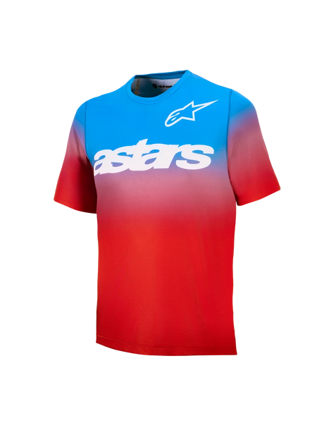 Youth A-Dura Astars Jersey 2.0, blue and red gradient short sleeve MTB jersey with white chest logos and wordmark.