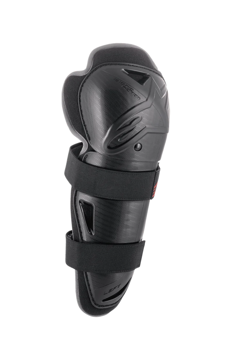Alpinestars Bionic Action Knee Protector, Black, Single Left-Side Guard, Hard Shell Protection with Dual Elasticated Straps, Motocross and Off-Road Impact Protection, Vented Ergonomic Design with Cushioned Padding