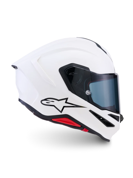 Alpinestars S-R7 Solid Helmet ECE06/DOT, white glossy motorcycle helmet with tinted visor, aerodynamic shell design, and prominent Astar logo