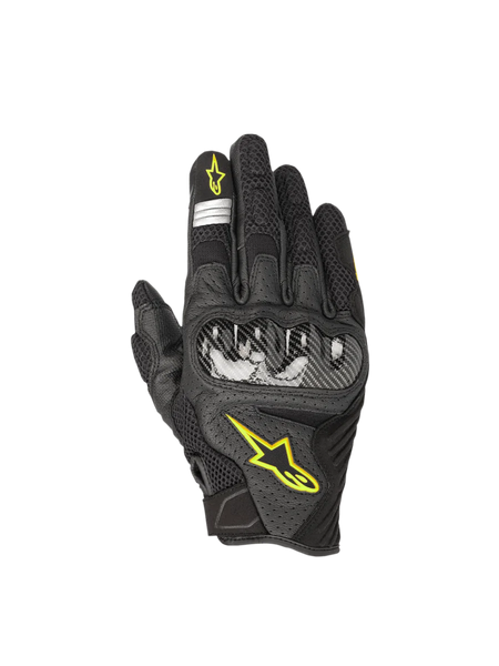 Alpinestars SMX-1 Air V2 Gloves, Men's Road Riding Gloves, Black and Yellow Fluo, Leather and Mesh, CE Certified.