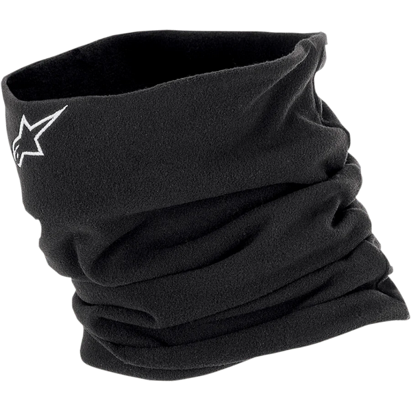 Alpinestars Neck Warmer, black fleece neck gaiter with white star logo for cold weather motorcycle riding.