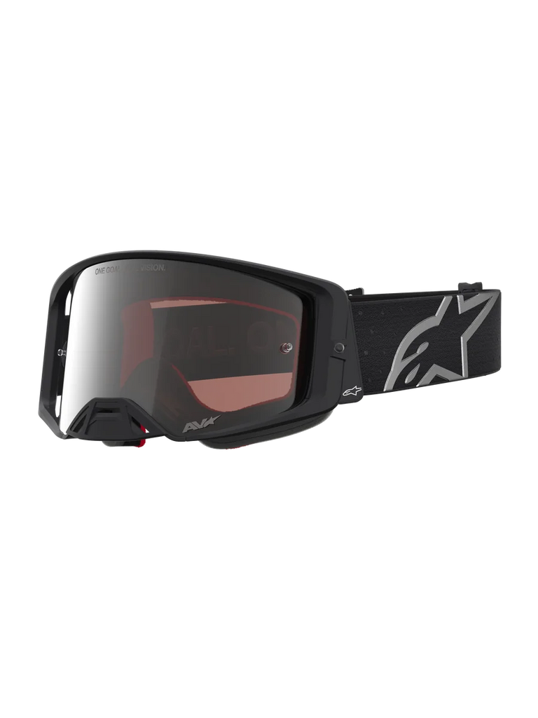 Alpinestars Supertech Vesta Motocross Goggles, Matte Black and Silver Mirror lens, high-definition optics for off-road racing.