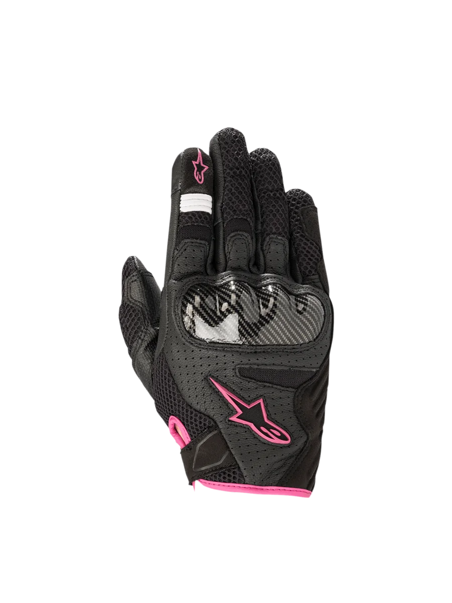 Alpinestars Stella SMX-1 Air V2 Women's Motorcycle Gloves, black and fuchsia leather mesh with hard knuckle protection.