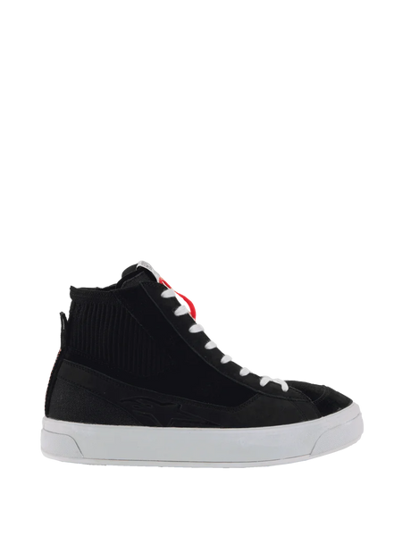 Alpinestars Stella Stated Podium Women's Urban Riding Shoes, black and white skate-style with vulcanized soles.