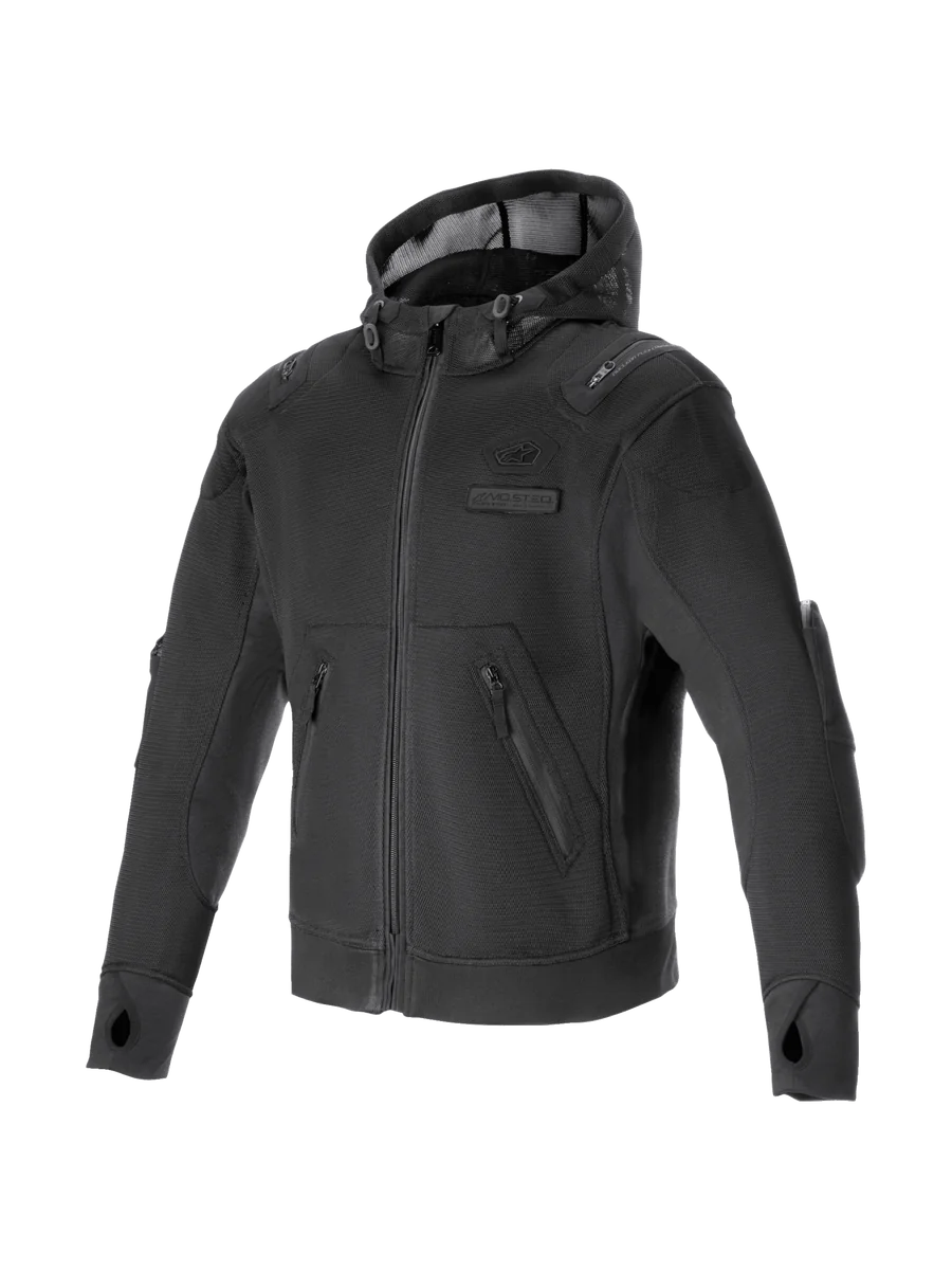Alpinestars Moflow Air Tech Hoodie, Urban Motorcycle Jacket, Man, Black, Mesh Textile, Tech-Air Ready.