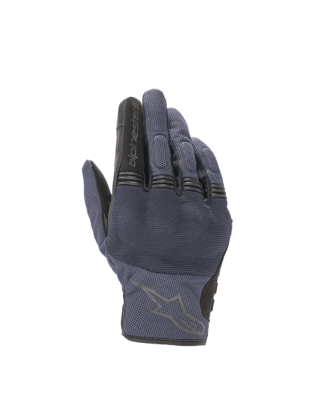Alpinestars Copper Gloves, urban motorcycle road gloves, Mood Indigo blue and black, with protective hard knuckles.