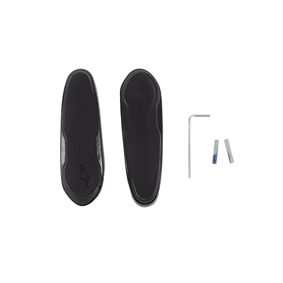 Alpinestars Toe Slider With Screws, Motorcycle Boot Spare Parts, Black, two synthetic sliders with debossed Astars logo, includes silver hex key and mounting hardware for racing boots