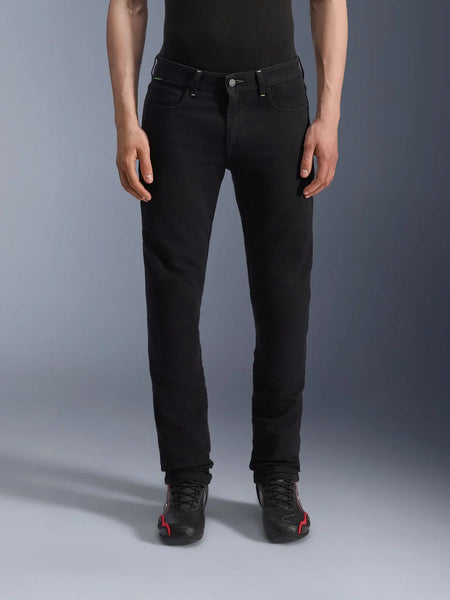 Alpinestars Copper V3 Denim Pants, men's Black Rinse motorcycle jeans with regular straight leg fit for urban commuting.